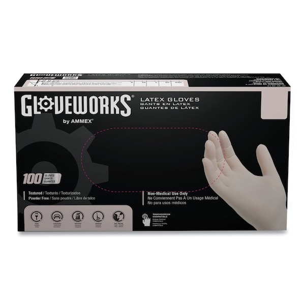 Gloveworks By Ammex Disposable Gloves, 4 mil Palm, Latex, Powder-Free, M, 1000 PK, Ivory TLF44100 - main